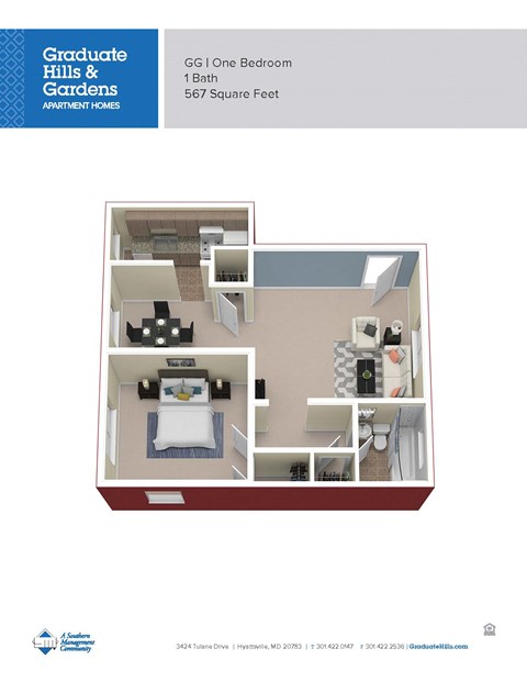 Floor plan for 1 bed, 1 bath, 600 sqft
